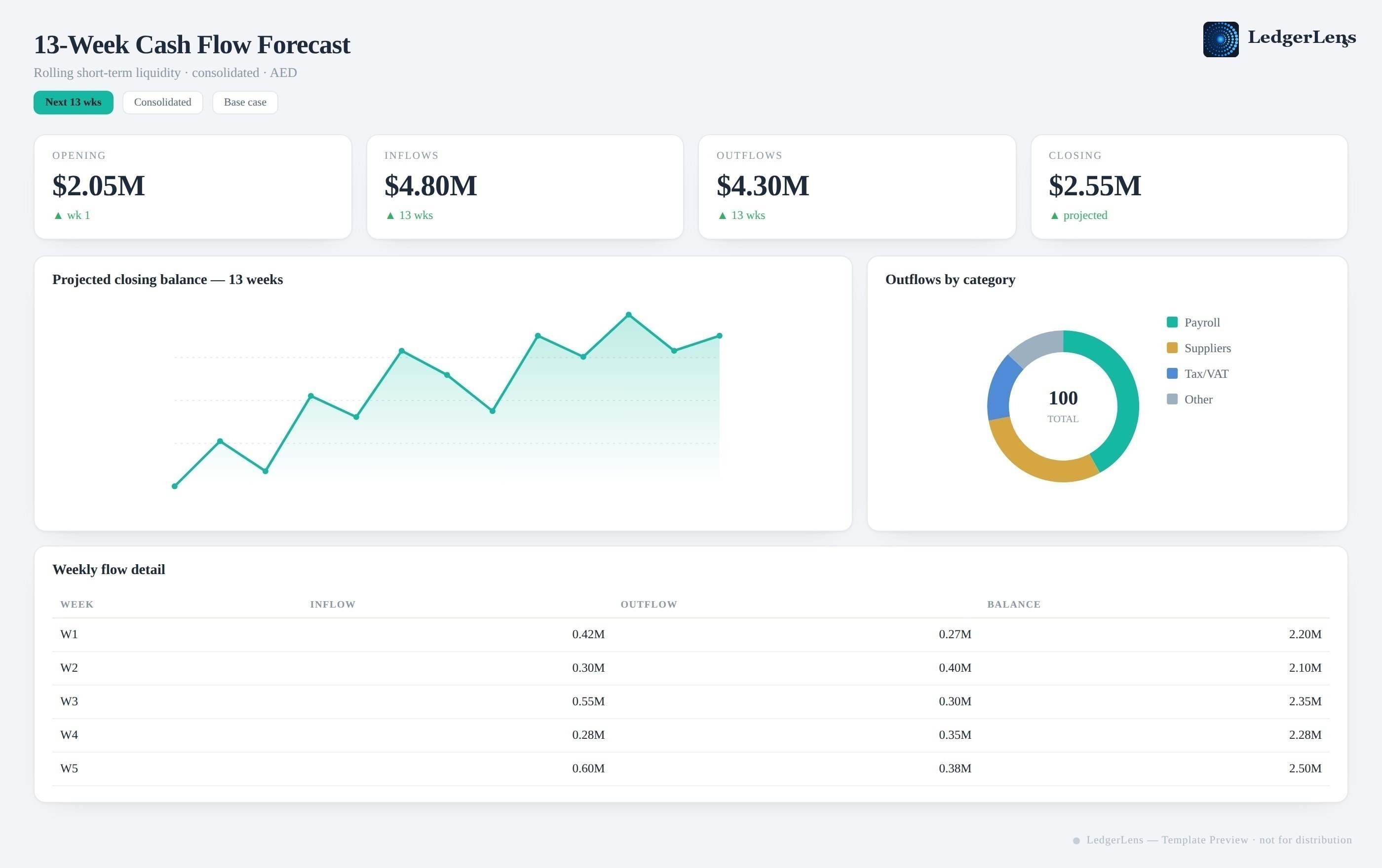 13-week cash flow dashboard preview